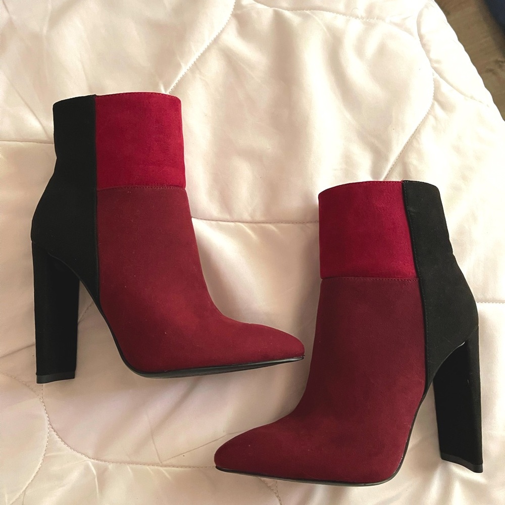 Red and black heeled boots